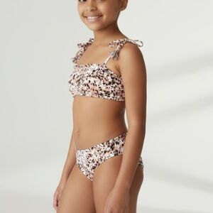 * Hobie Bandeau Bikini Size 14 Ruffle Floral Cheetah Brown White Blue